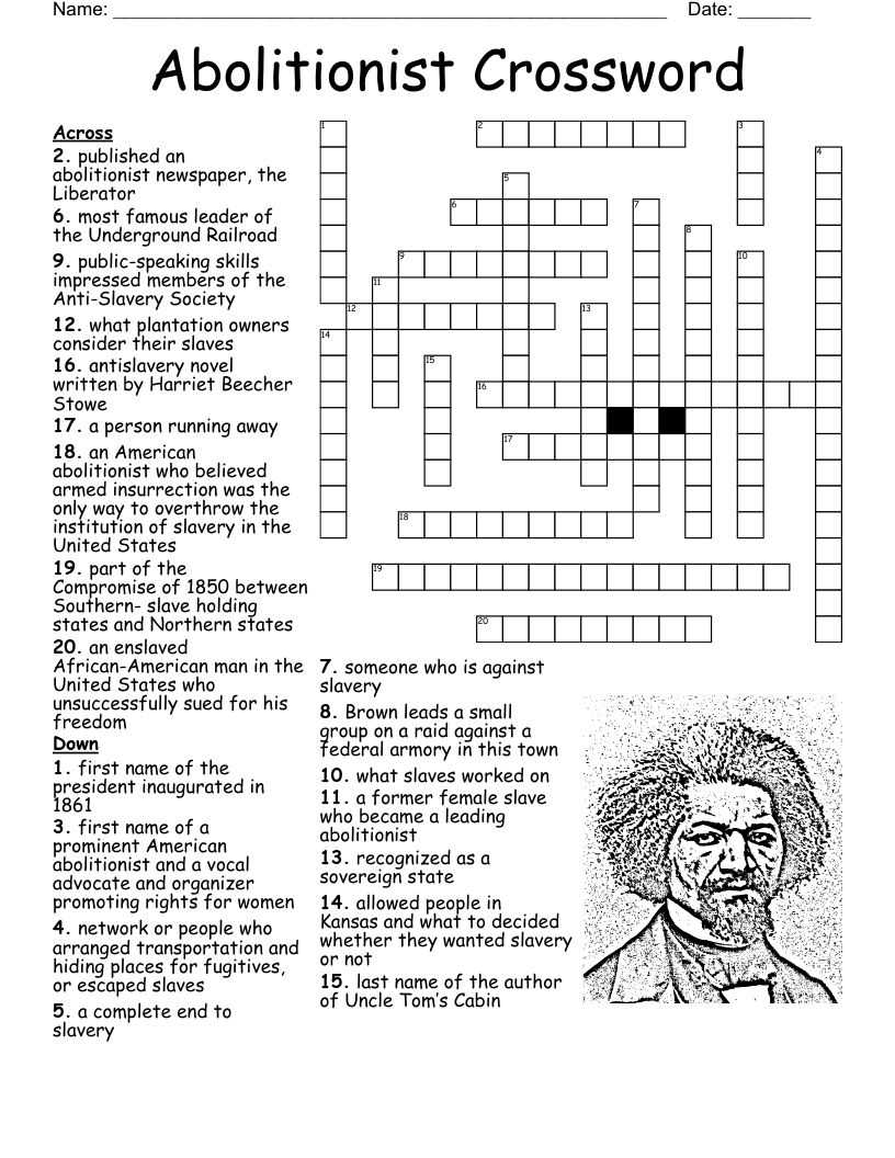Abolitionist Crossword WordMint Abolitionist Crossword WordMint