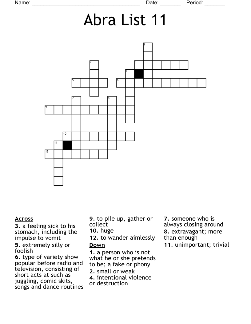 Abra List 11 Crossword WordMint
