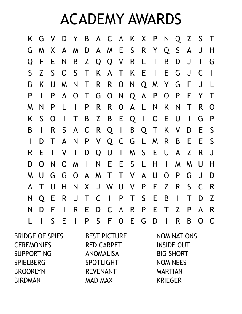 ACADEMY AWARDS Word Search WordMint ACADEMY AWARDS Word Search WordMint