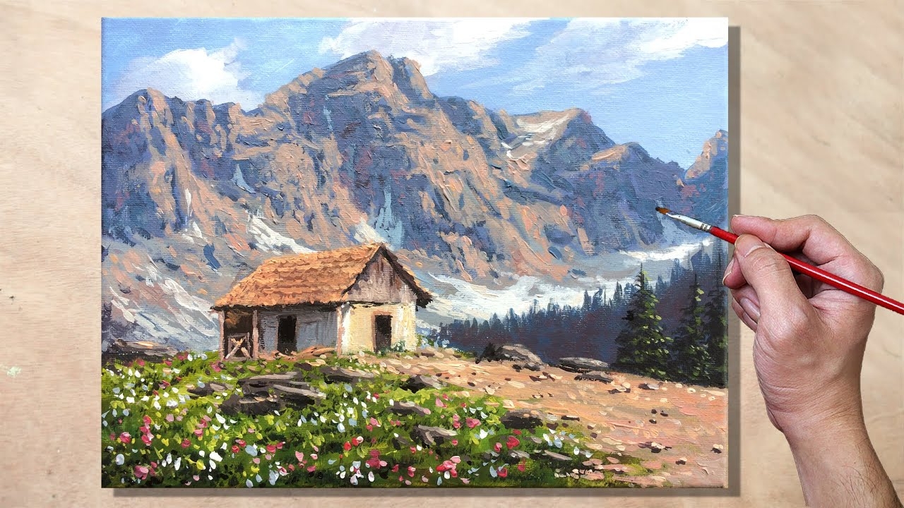 Acrylic Painting Old House In The Mountain Landscape YouTube