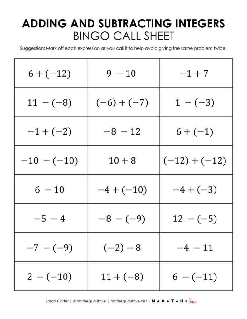 adding and subtracting integers worksheet adding and subtracting integers worksheet