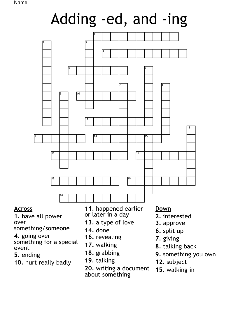 Adding ed And ing Crossword WordMint
