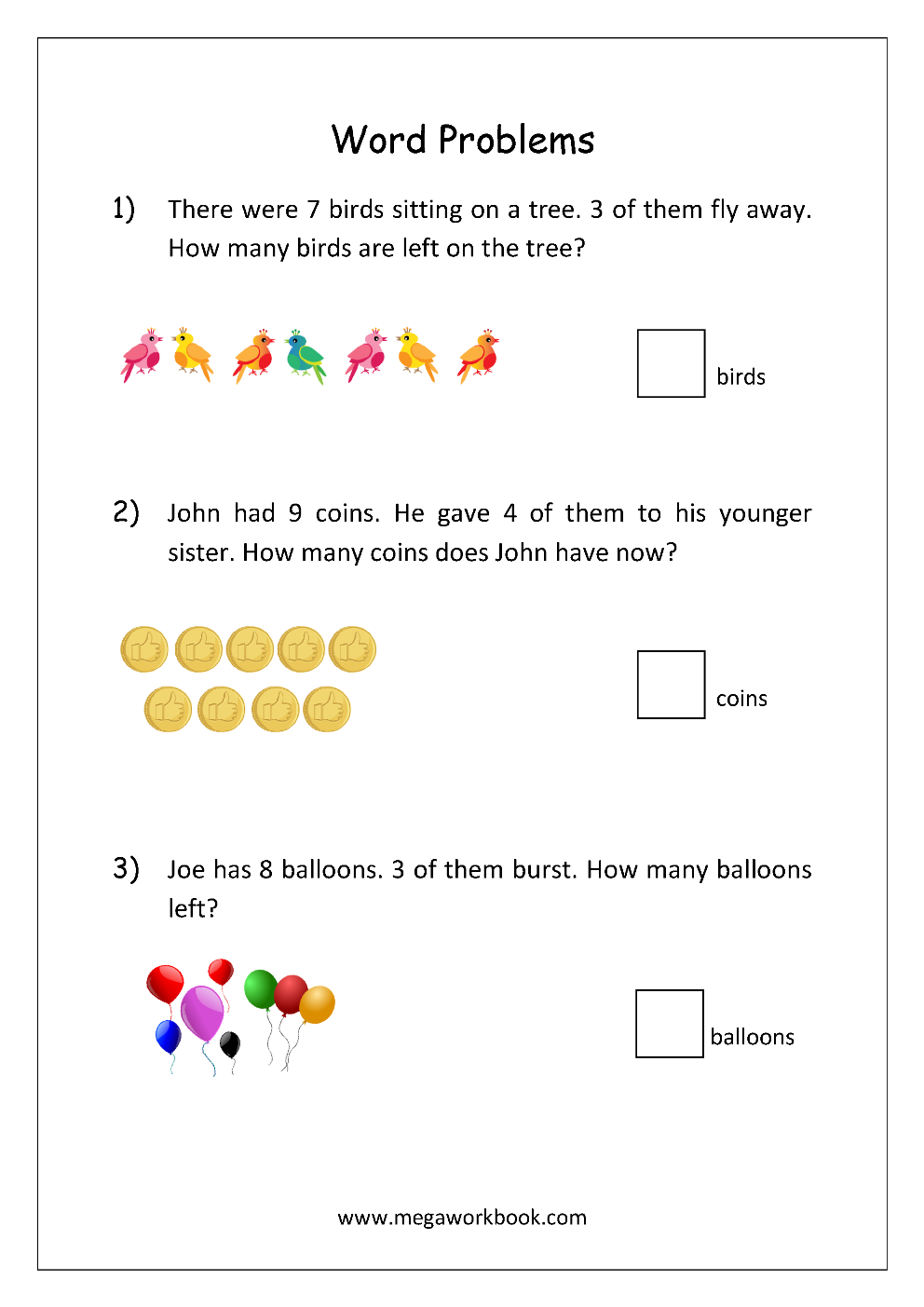 Addition And Subtraction Word Problems Story Problems With Examples MegaWorkbook