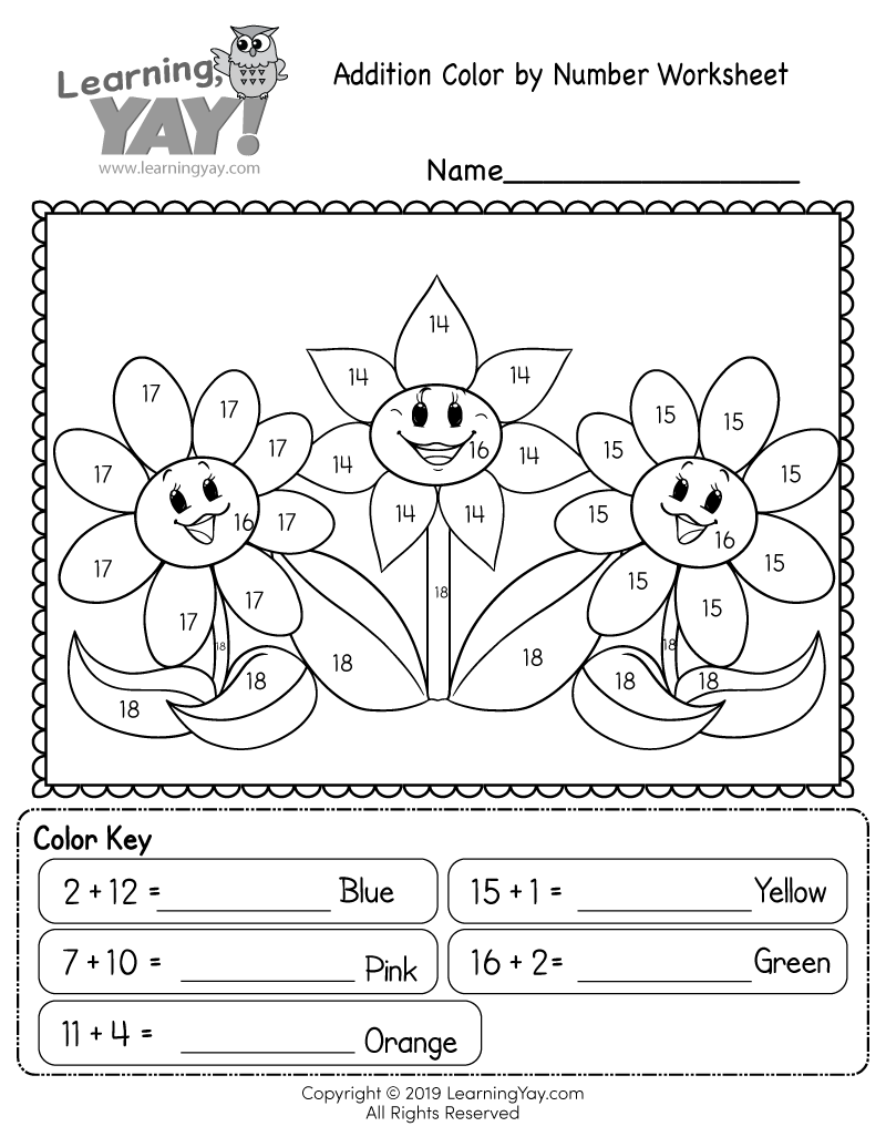 addition coloring by number