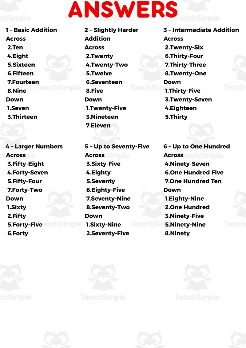 Addition Crossword 1 Page Sample PDF By Teach Simple Addition Crossword 1 Page Sample PDF By Teach Simple