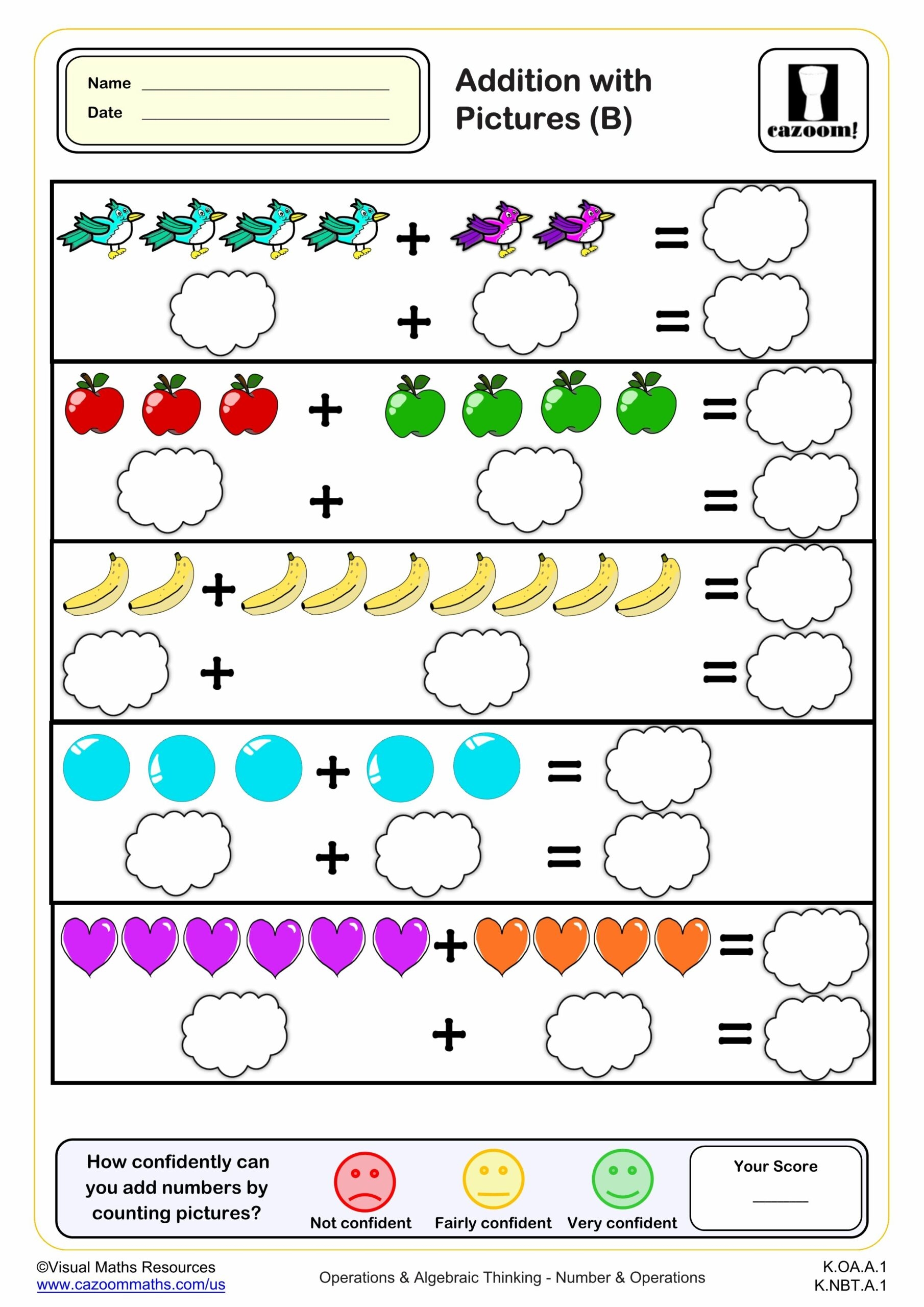 addition worksheets with pictures