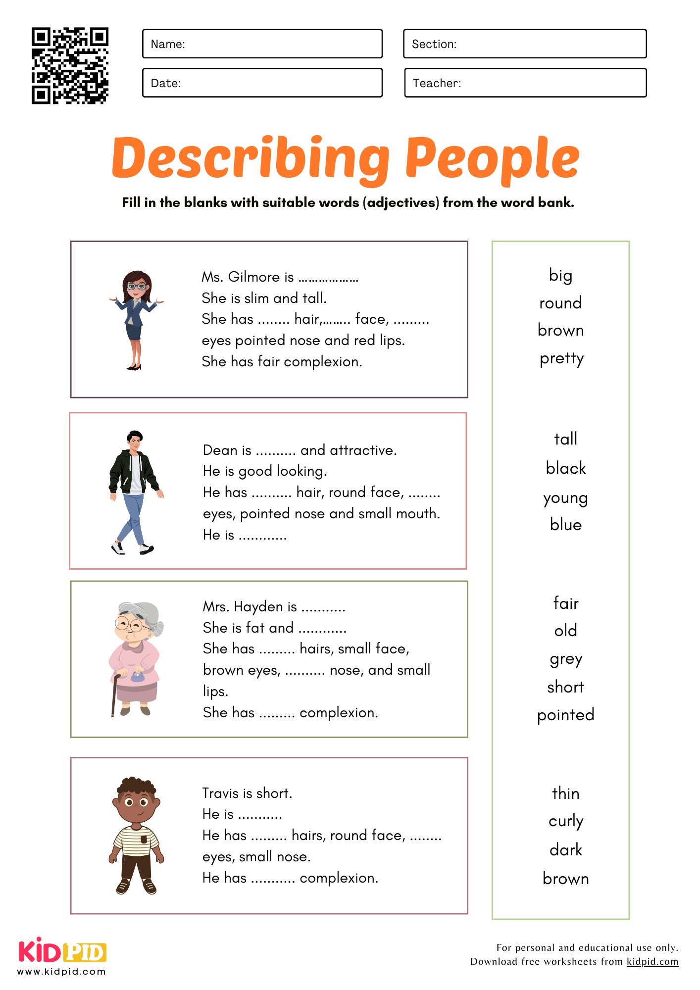 Adjectives Worksheets Free Printable