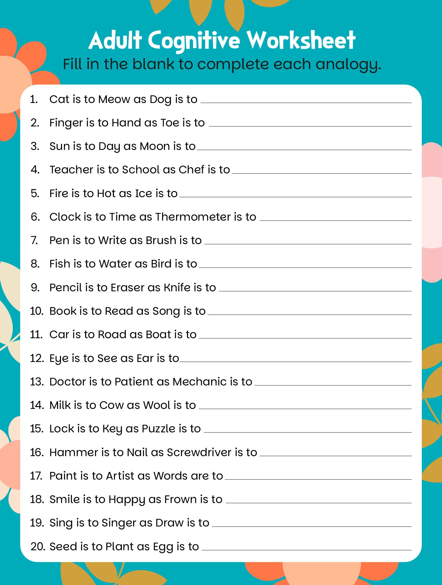 Adult Cognitive Worksheets 14 Free PDF Printables Printablee