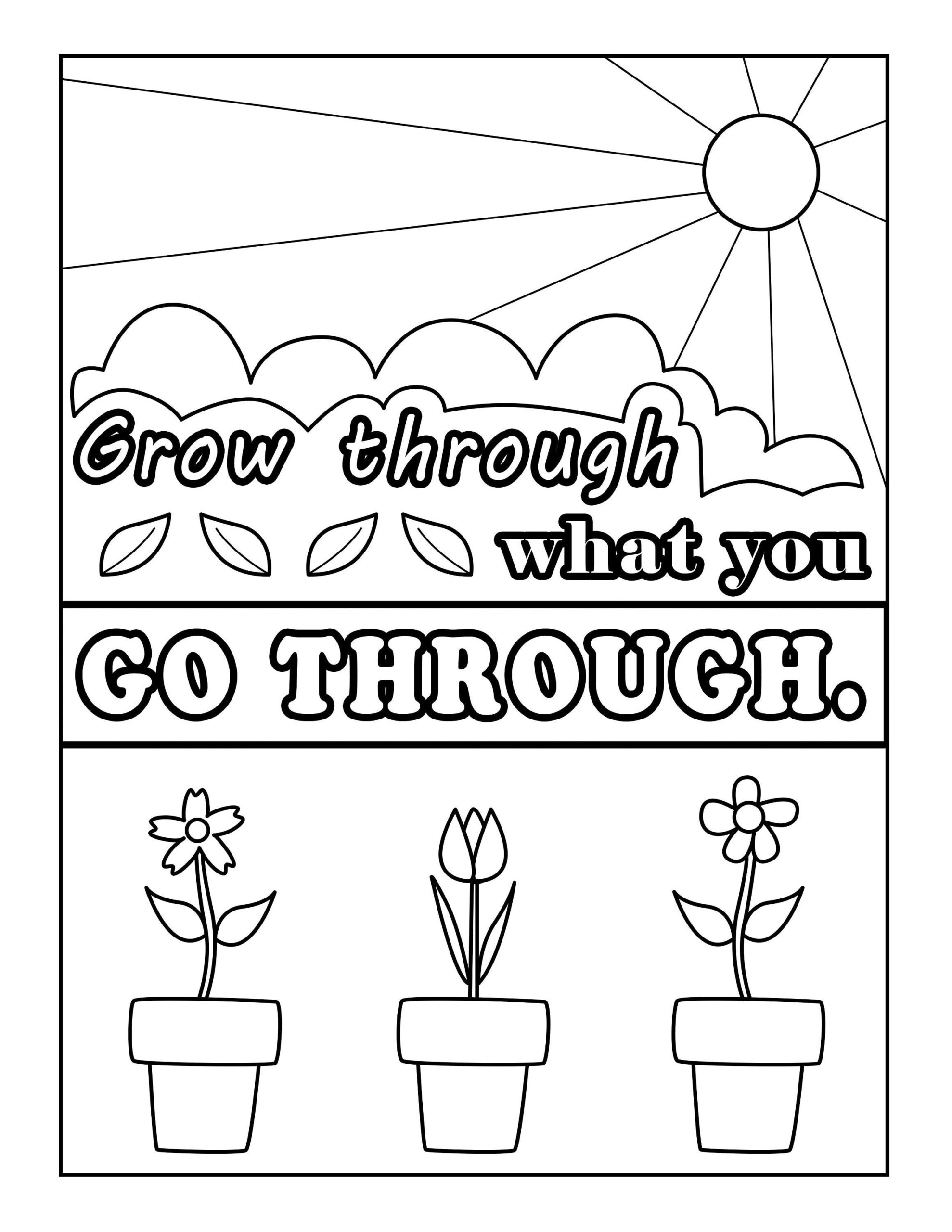 Adult Coloring Page instant Download Easy Coloring Page With Inspirational Quote Printable Etsy
