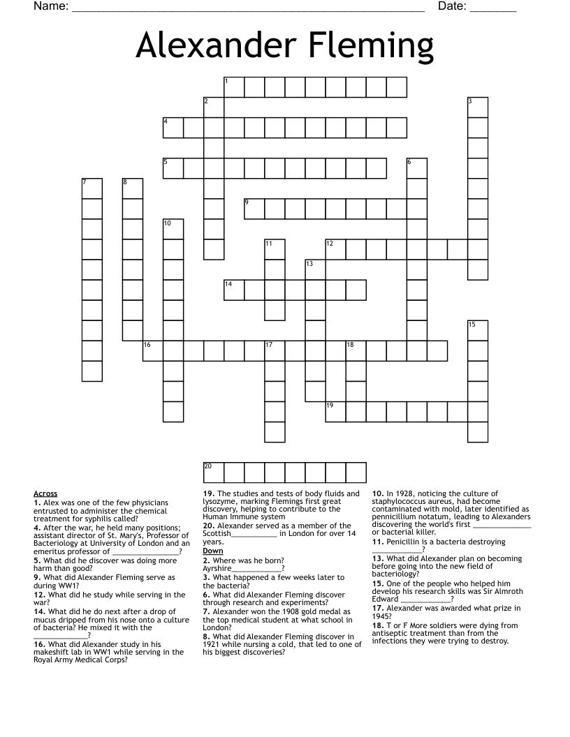Alexander Fleming Crossword WordMint