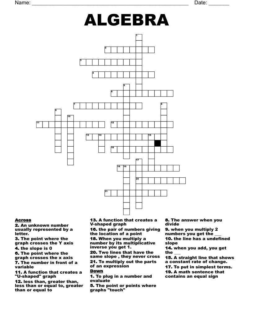 ALGEBRA Crossword WordMint