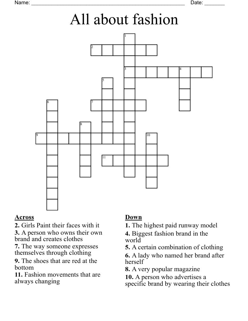 All About Fashion Crossword WordMint All About Fashion Crossword WordMint