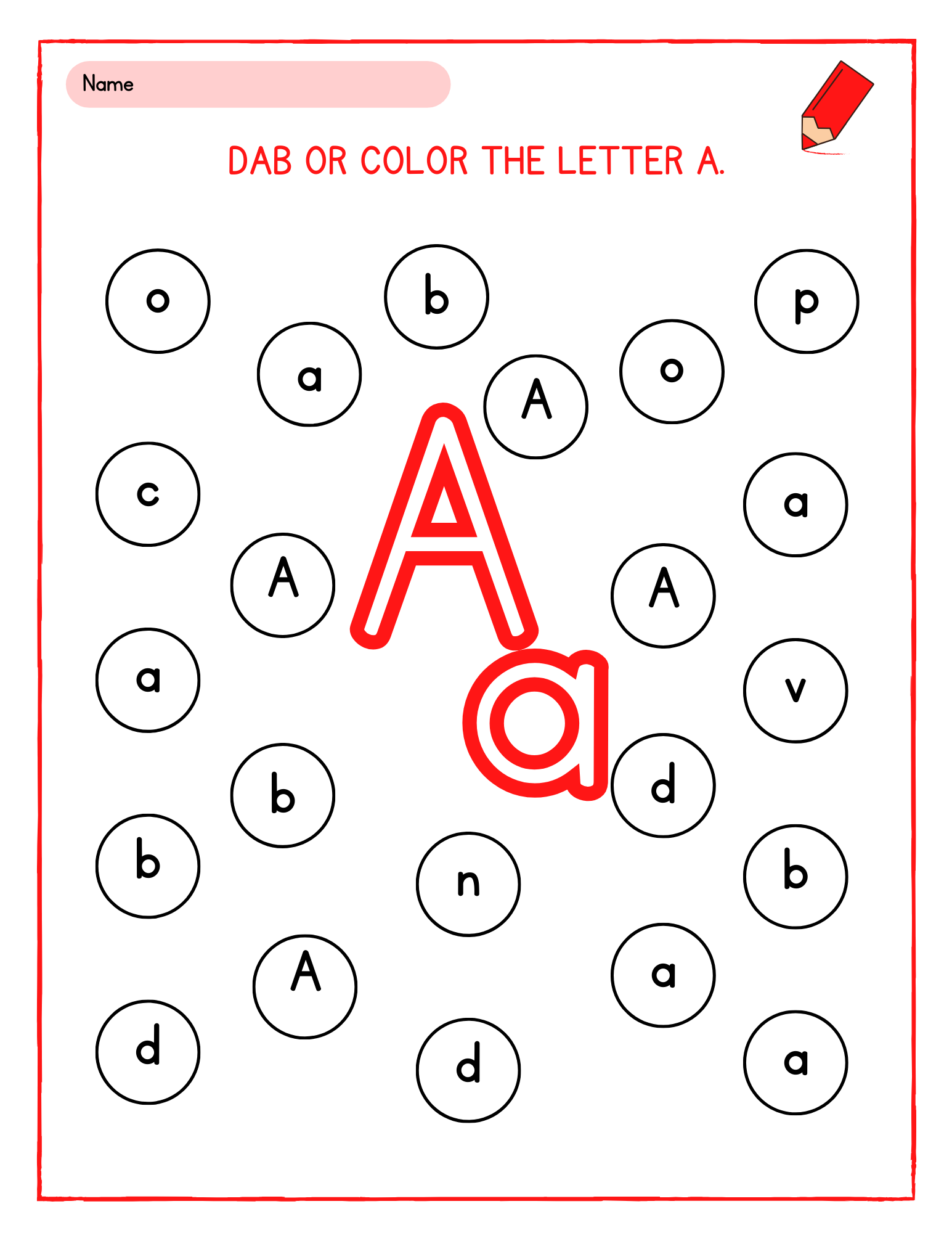 Alphabet A To Z Letter Dot It Uppercase And Lowercase Letter Match Worksheets Made By Teachers