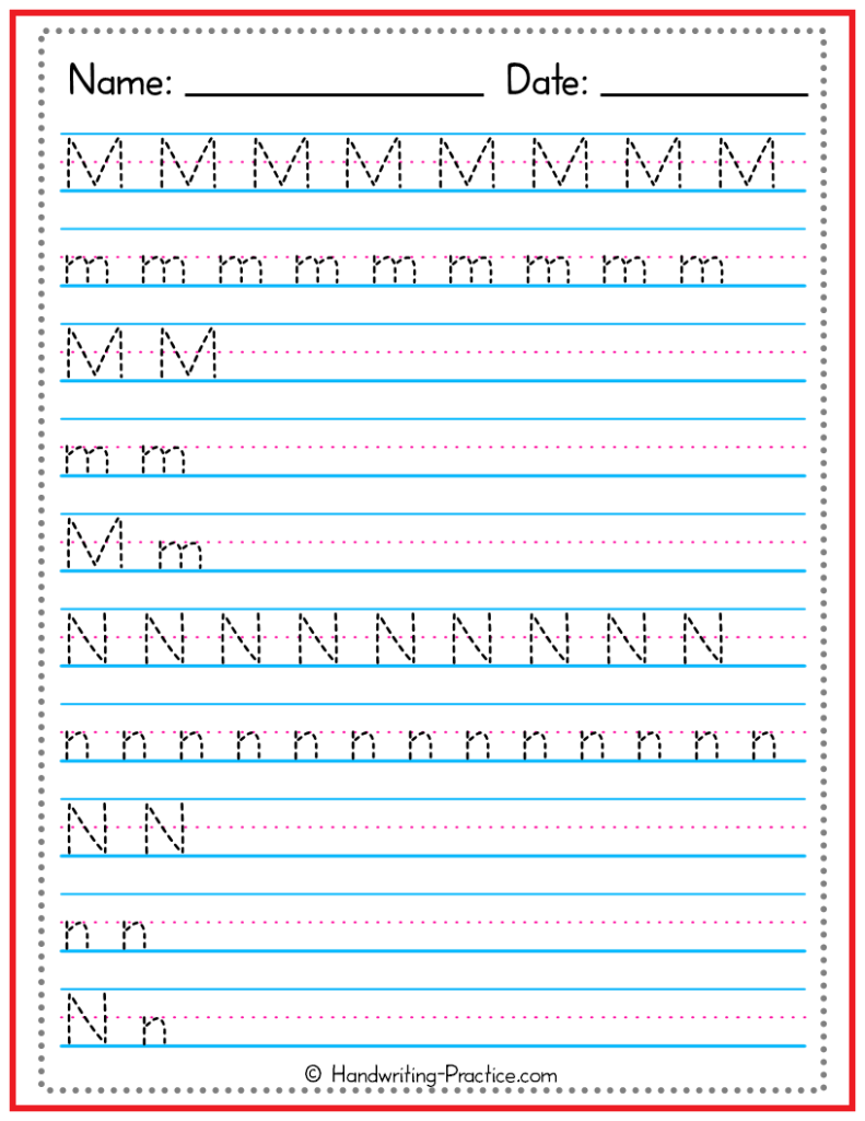 Alphabet Handwriting Practice M N Handwriting Practice