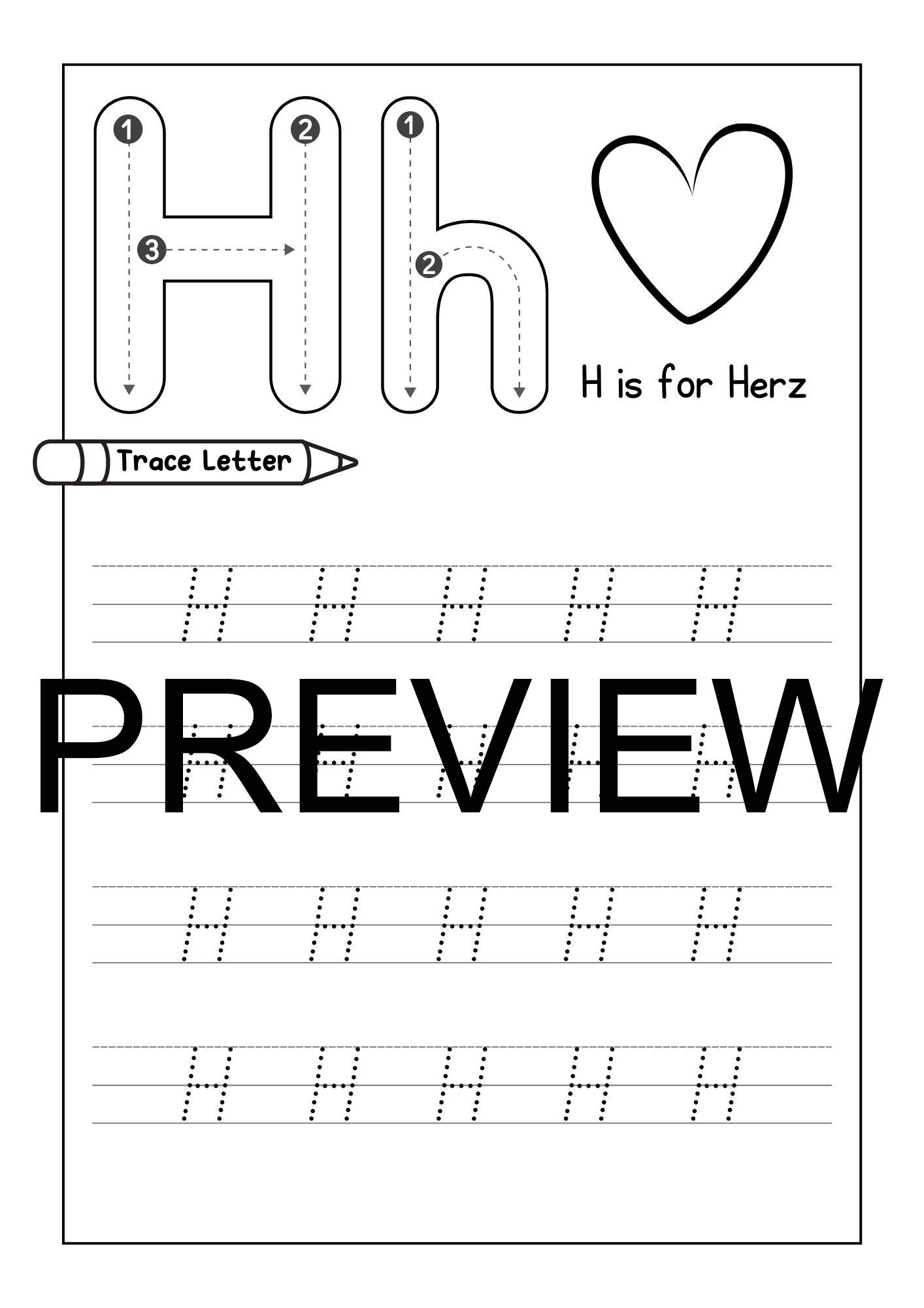 h worksheets for preschool