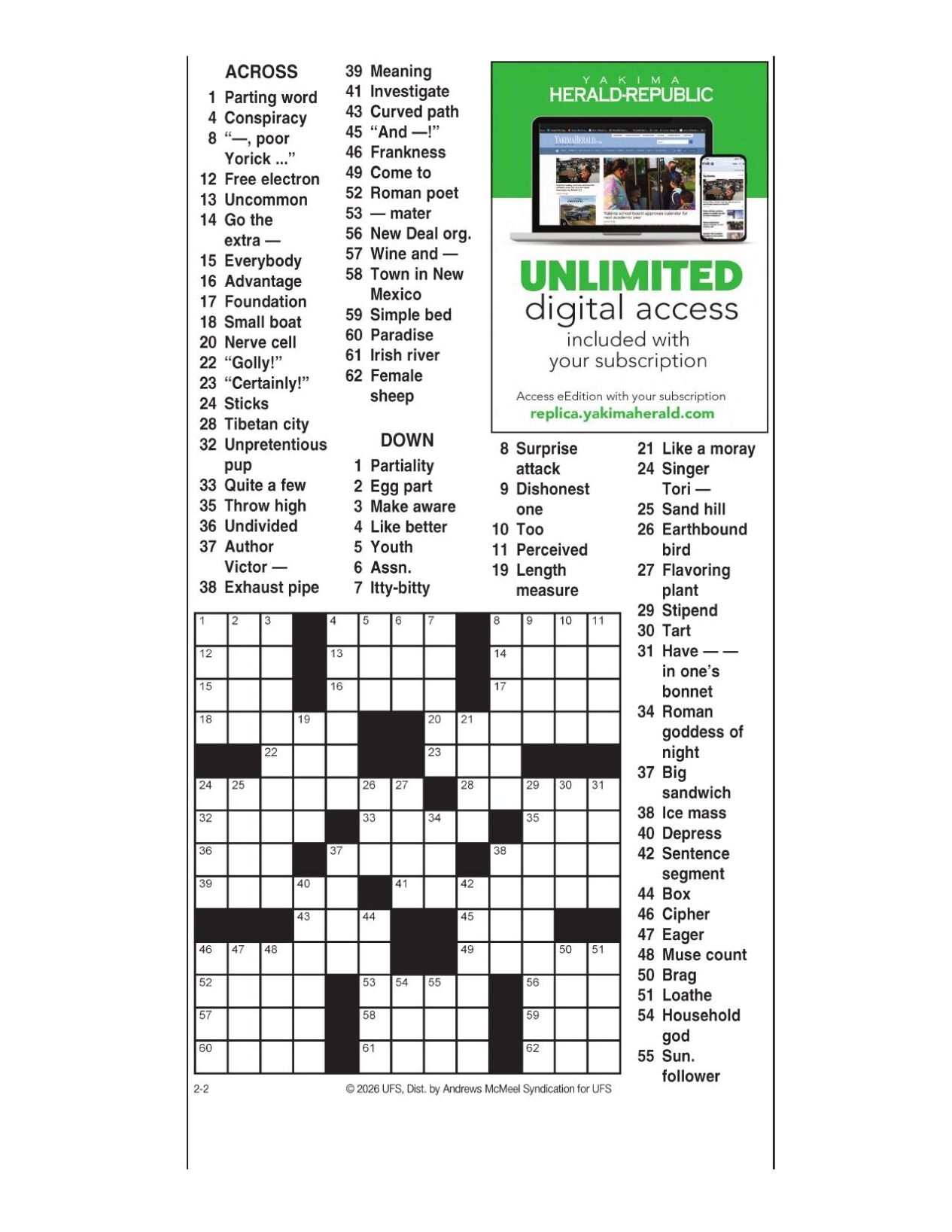 AM Crossword Feb 2 2026 Crosswords Yakimaherald