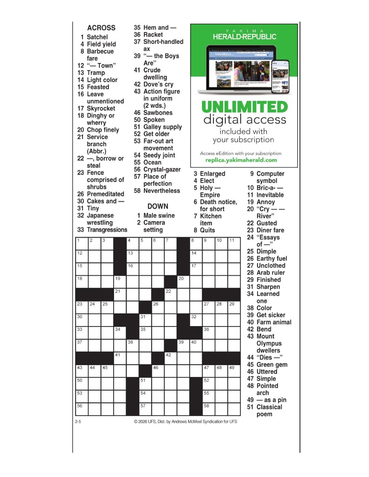 AM Crossword Feb 5 2026 Crosswords Yakimaherald