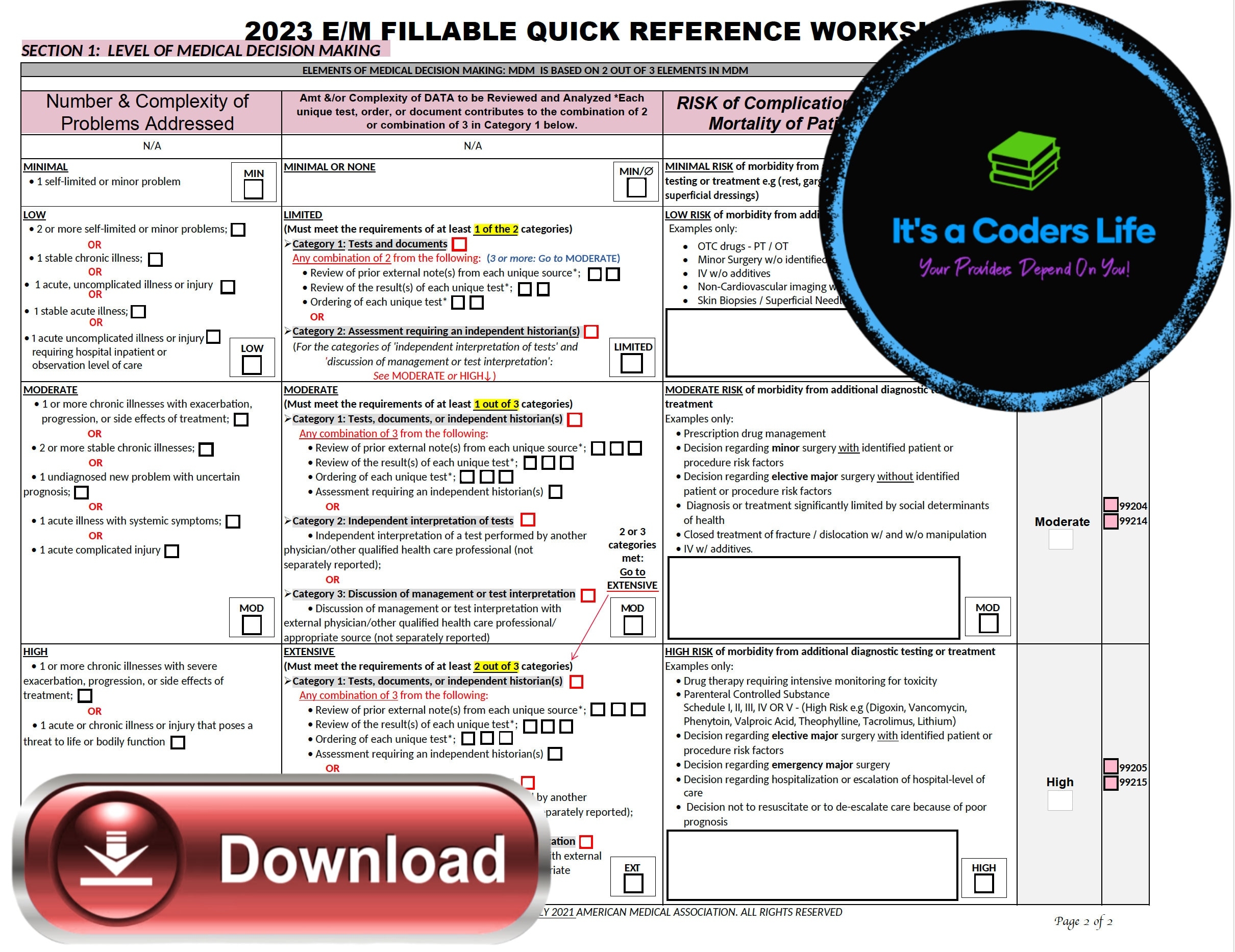 AMA 2023 FILLABLE PDF Outpatient E M Audit Tool Worksheet Improve Data 