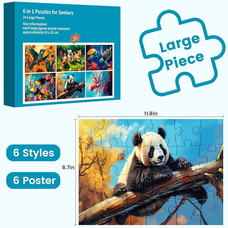 Amazon 6 Pack 24 Large Piece Puzzle For Seniors Paper Dementia Puzzles For Elderly Adults Easy Puzzle Hummingbird Turtle Dog Panda Jigsaw Puzzle Activities For Elderly Seniors Gift Toys Games Amazon 6 Pack 24 Large Piece Puzzle For Seniors Paper Dementia Puzzles For Elderly Adults Easy Puzzle Hummingbird Turtle Dog Panda Jigsaw Puzzle Activities For Elderly Seniors Gift Toys Games
