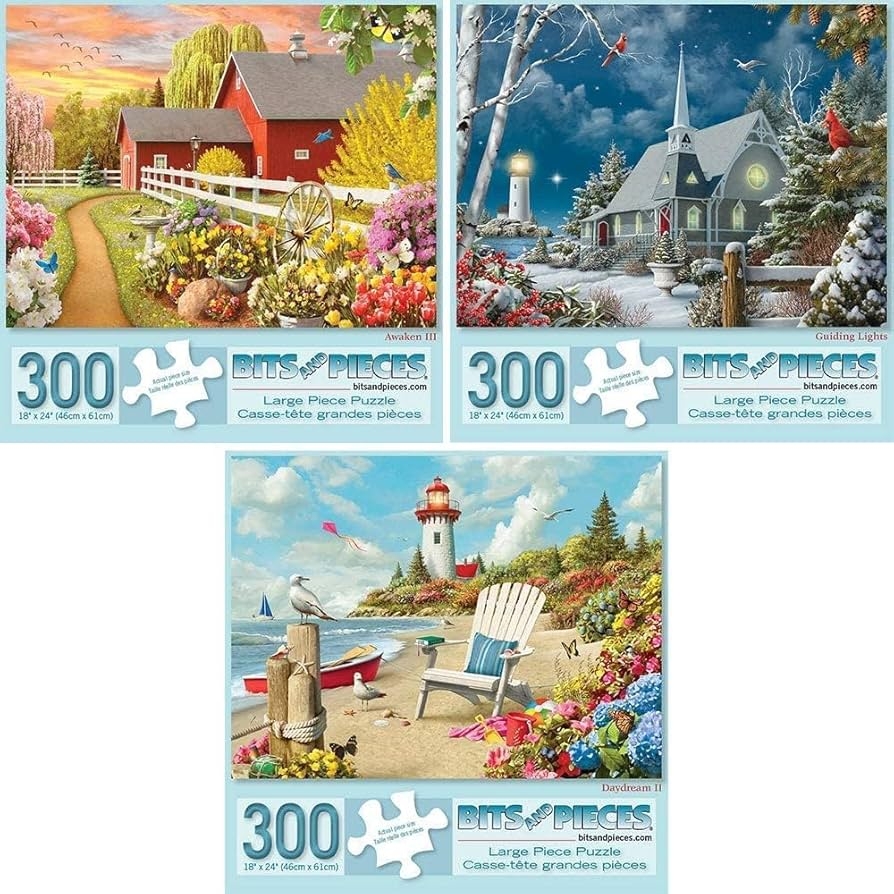 Amazon Bits And Pieces Value Set Of 3 Large Piece Jigsaw Puzzles For Adults Awaken Guiding Lights Daydream By Alan Giana 300 Or 500 Piece Puzzles 18 X 24 