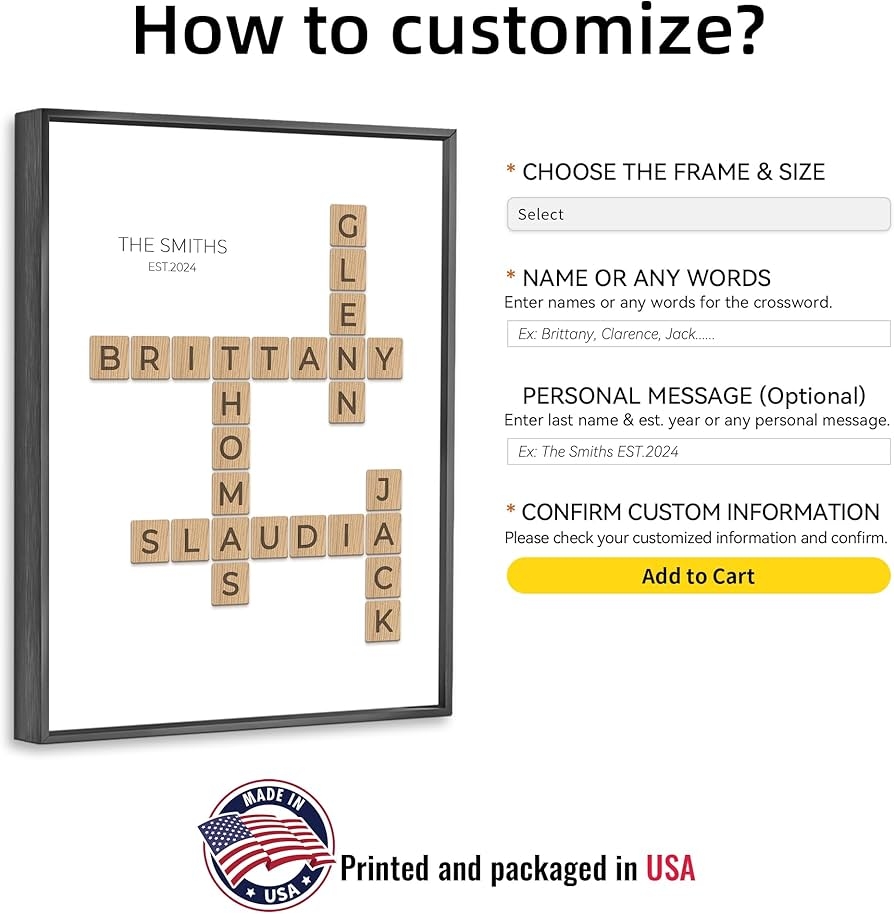 Amazon Custom Crossword Puzzle Wall Art Poster Prints Personalized Family Names Scrabble Art Prints Wall Hanging Decor Unique Alphabet Crossword Art Poster Family Housewarming Gifts Portrait Posters Prints