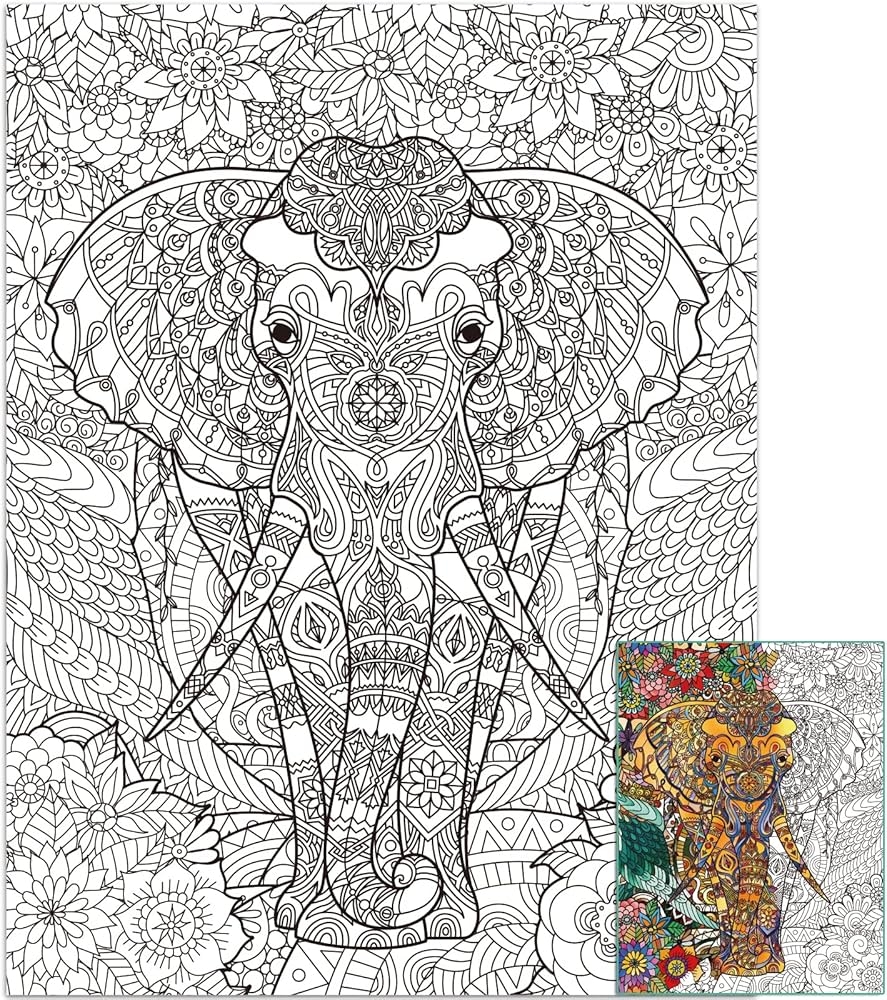 Amazon Elephant Giant Coloring Posters For Kids Adults Elephant Coloring Poster 39 37 51 96 Inch Mandala Coloring Posters Wall Art Decor Blank Banner For School Group Family Art Craft Activities Decoration Toys 