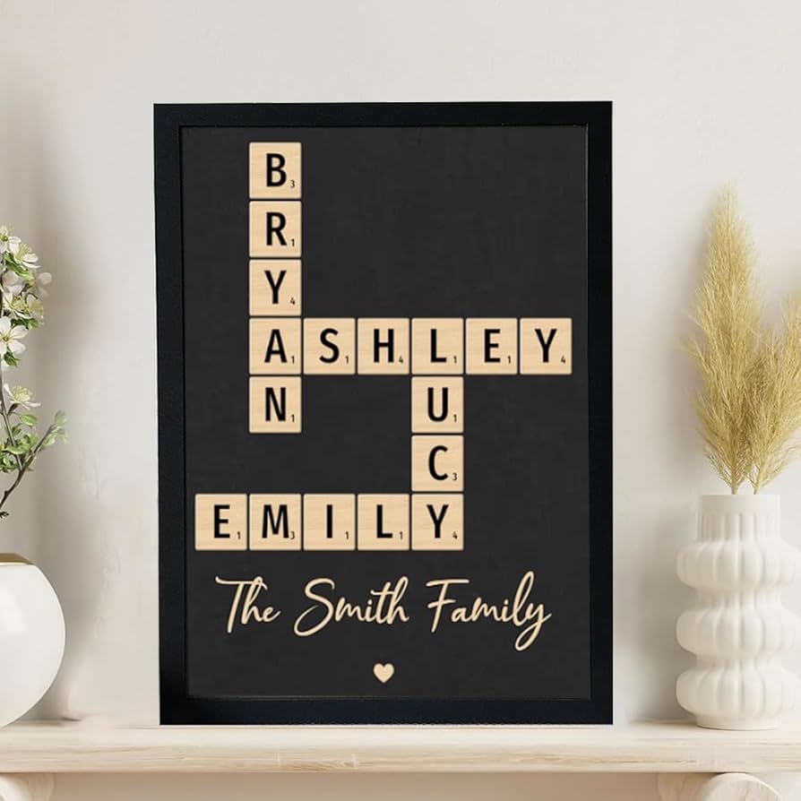 Amazon FAMITRENDZ Personalized Our Family Crossword Puzzle Art Home Decor Gift Wooden Plaque Custom Family Name Crossword Wall Decor Christmas Birthday Gifts For Home Decoration Housewarming Gifts Home Kitchen