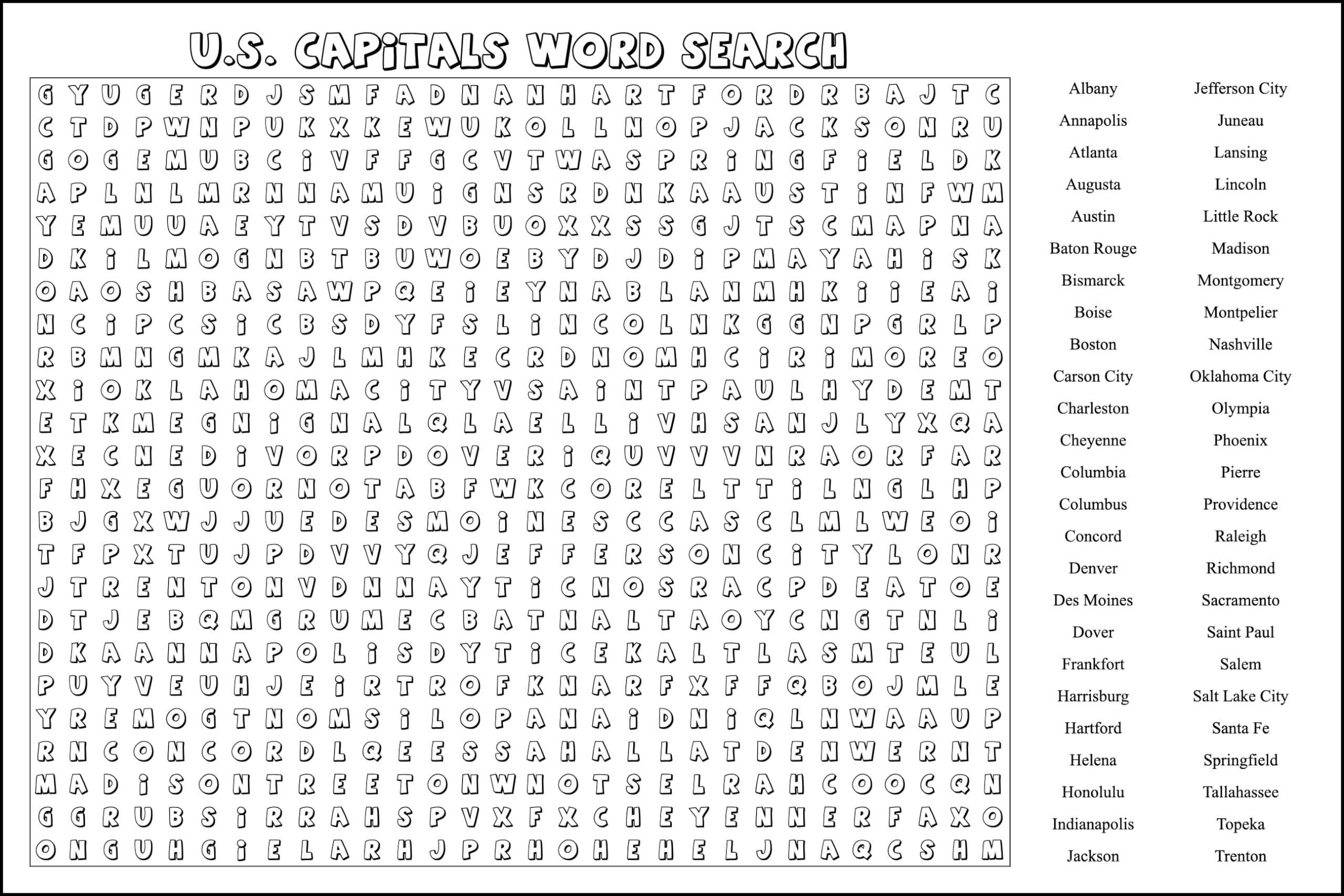 Amazon Giant Size Puzzle Page U S Capitals Word Search Education Edition 24 Tall X 36 Wide Fun Family Actiivity With Kids Great Classroom Activity Toys Games Amazon Giant Size Puzzle Page U S Capitals Word Search Education Edition 24 Tall X 36 Wide Fun Family Actiivity With Kids Great Classroom Activity Toys Games
