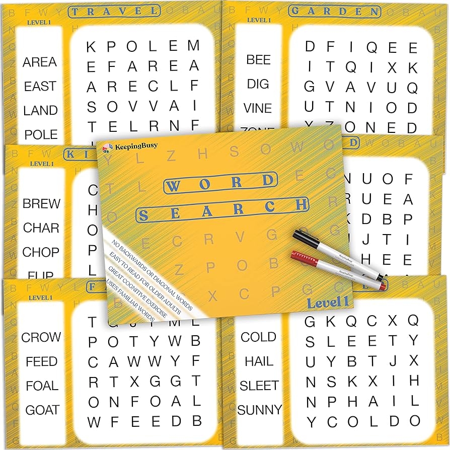 Amazon Keeping Busy Word Search Puzzles For Older Adults With Dementia Reusable Sheets With Markers For Alzheimer s Patients Engaging Alzheimer s And Dementia Activities For Seniors Toys Games