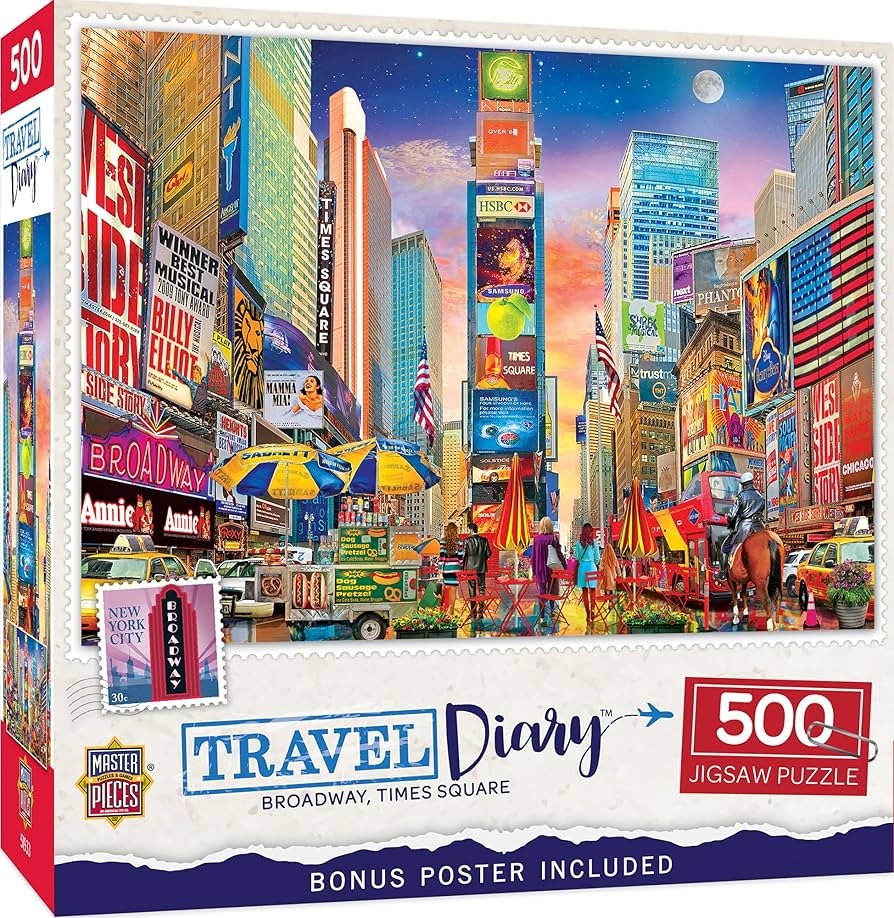 Amazon MasterPieces 500 Piece Jigsaw Puzzle Broadway Times Square NYC Puzzle 15 x21 Adults Family New York City Landmarks Toys Games