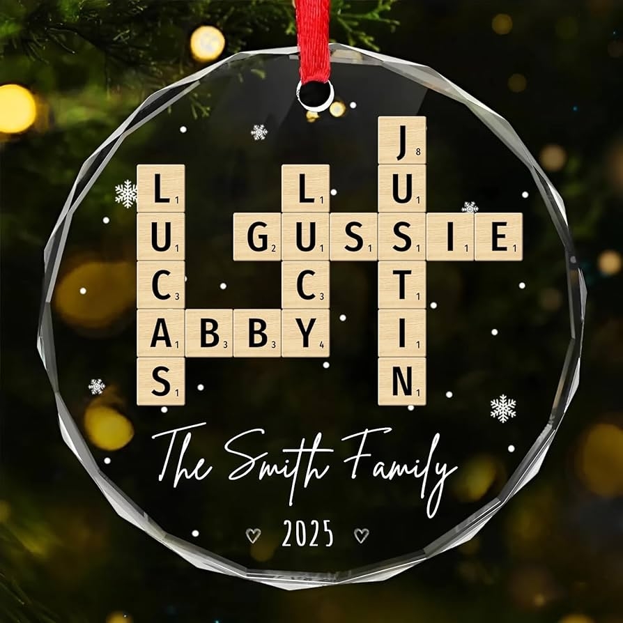 Amazon NAZENTI Personalized Crossword Glass Family Ornament Customized Christmas Hanging Ornaments For Tree Housewarming Gifts Family Keepsake Home Kitchen