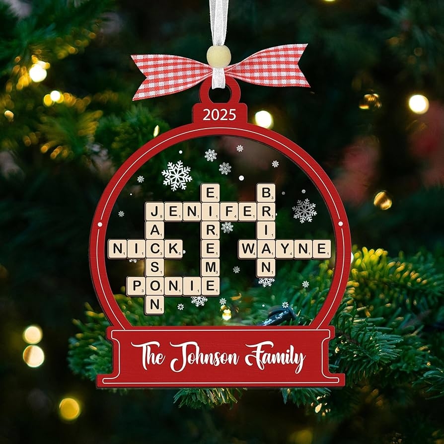 Amazon NAZENTI Personalized Crossword Wooden Family Ornament Customized Christmas Hanging Ornaments For Tree Housewarming Gifts Family Keepsake Home Kitchen