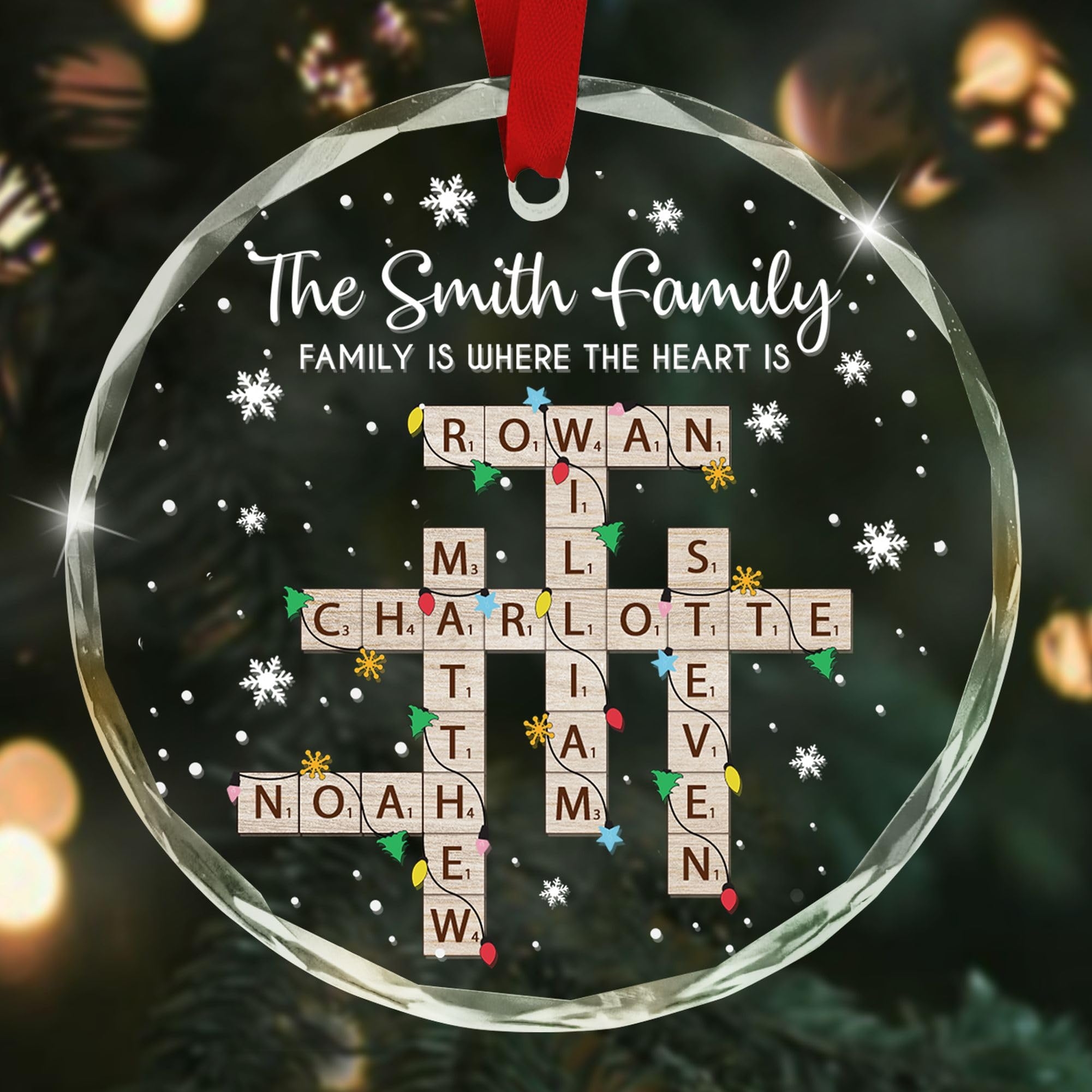 Amazon Personalized Family Crossword Puzzle Art Christmas Ornament Custom Letter Glass Ornaments Crossword Letter Personalized Family Puzzle Name Xmas Gifts For Friend Grandparent Grandma Grandchild Home Kitchen