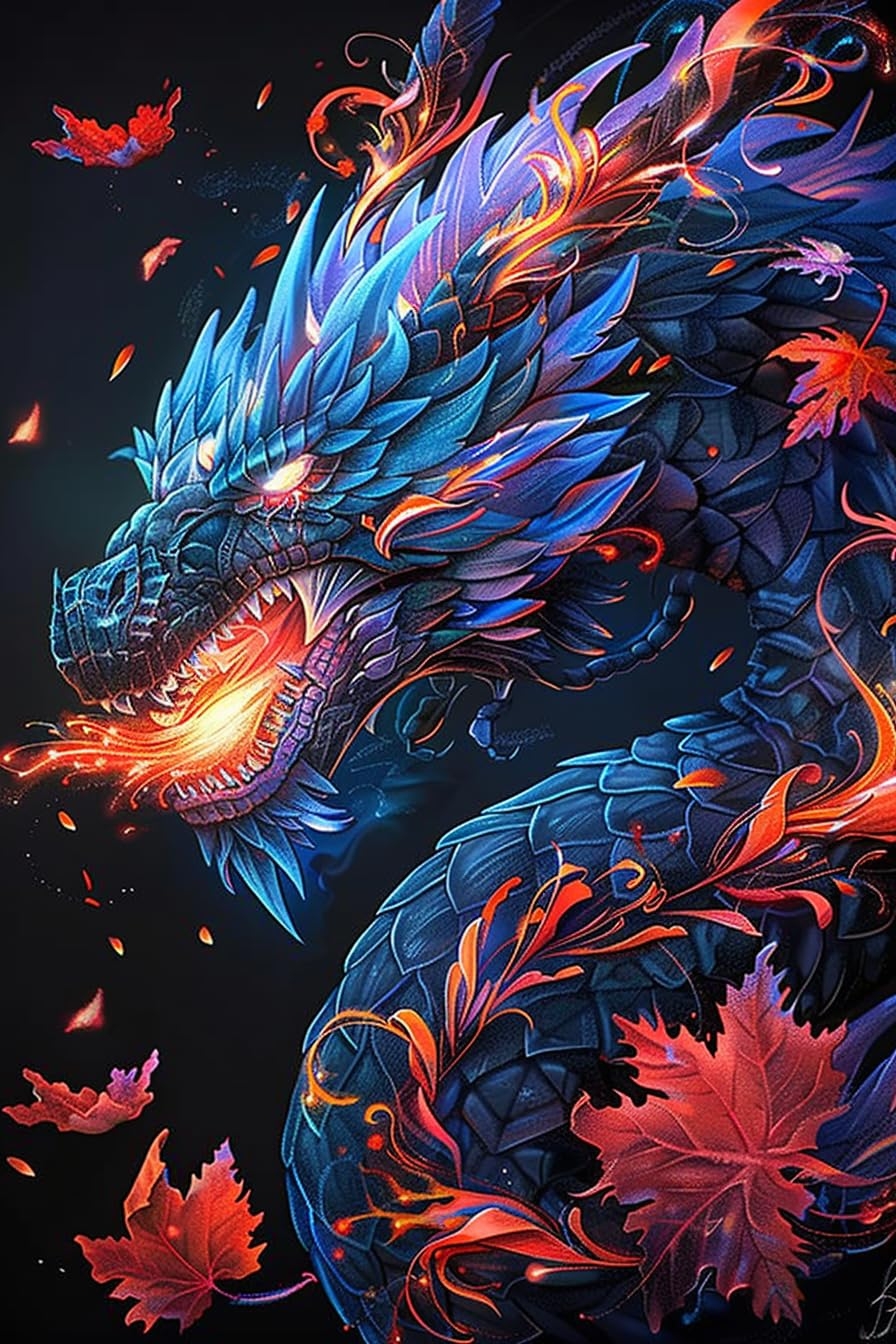 Amazon Spesdke Unframed Oil Painting Maple Leaf Dragon Breath Vintage Painted Animals Modern Canvas Poster Wall Art Room Decor Home Decor Chic Holiday Gifts 20x24 Inch Posters Prints