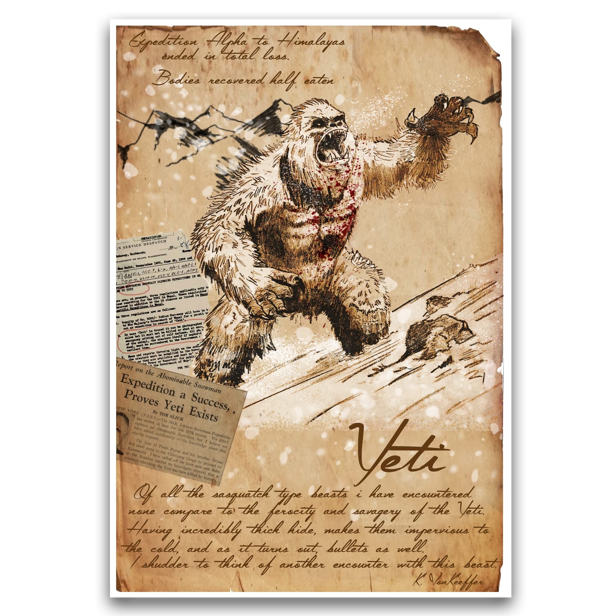Amazon The Himalayan Yeti Art Print Sasquatch Myths Monsters And Cryptids Folklore Home Kitchen