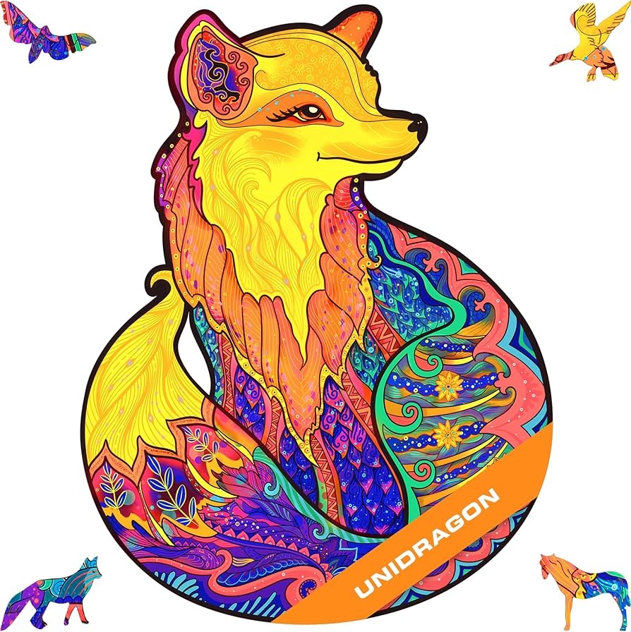 Amazon UNIDRAGON Original Wooden Puzzle Alluring Fox 195 Pieces Medium 9 8 12 9 In 25 33 Cm Beautiful Gift Packaging Unique Shape Best Gift For Adults Toys Games