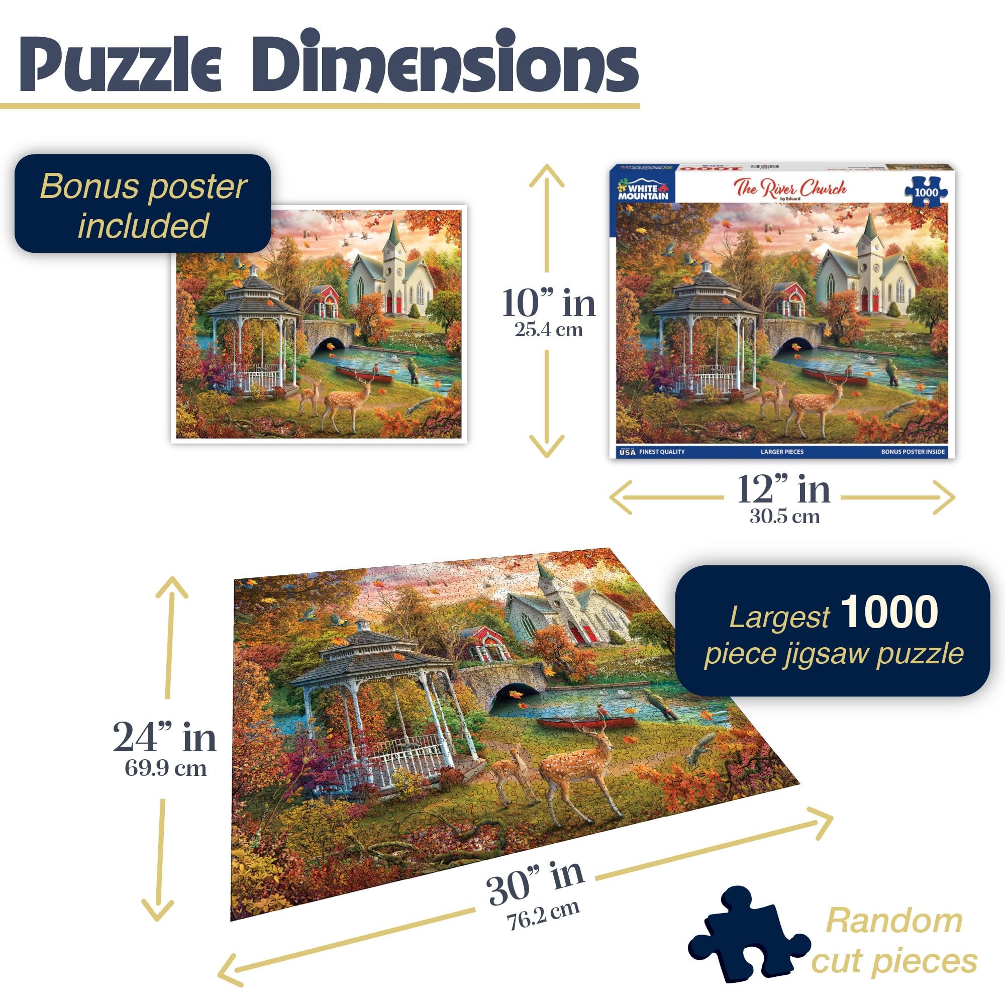 Amazon White Mountain 1000 Piece Jigsaw Puzzle Fall And Autumn Scenic Puzzles Large Pieces Gift For Adults And Family 24 x30 The River Church Toys Games