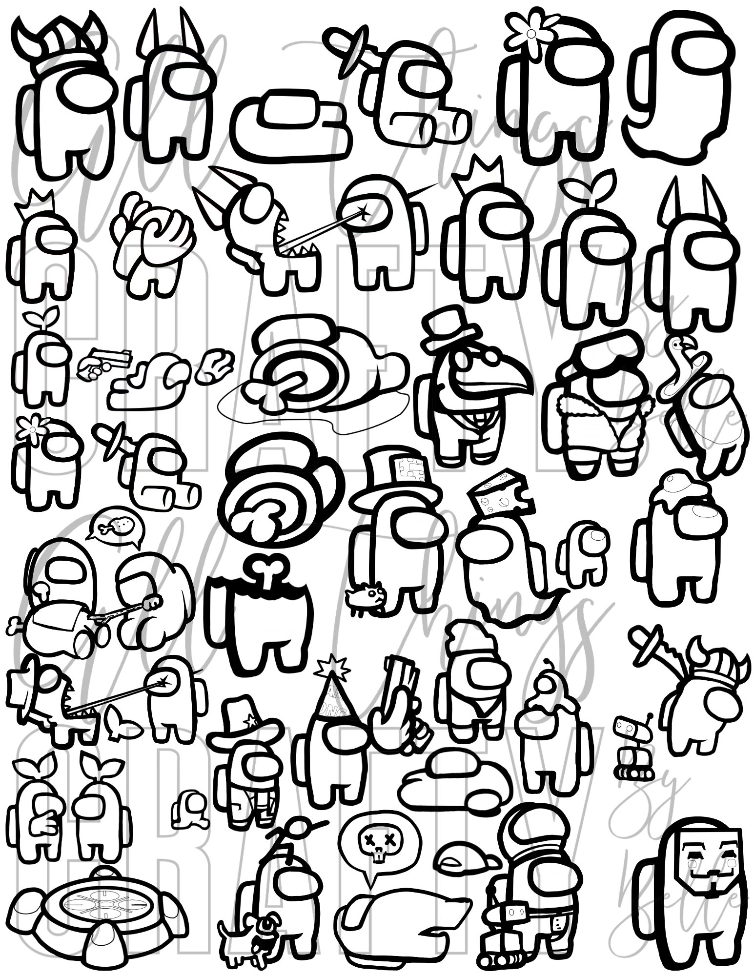 Among Us Coloring Sheets 36 Digital PDF Coloring Pages Etsy India