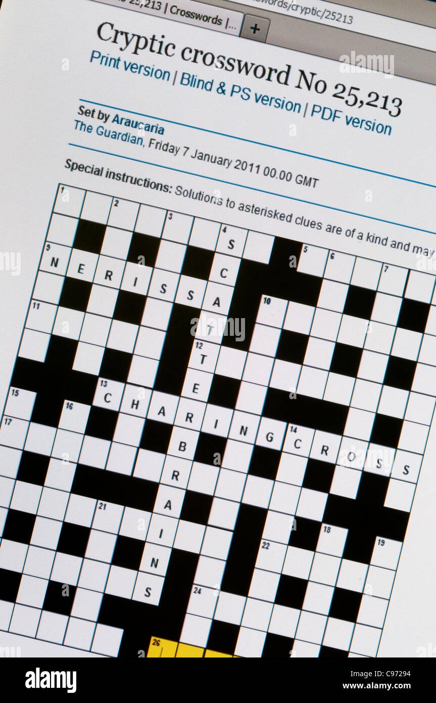 An On line Crossword Puzzle With Some Clues Completed See C9725M For Blank Puzzle Grid Stock Photo Alamy