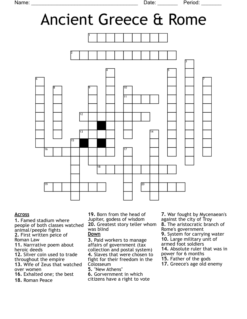 Ancient Greece Rome Crossword WordMint