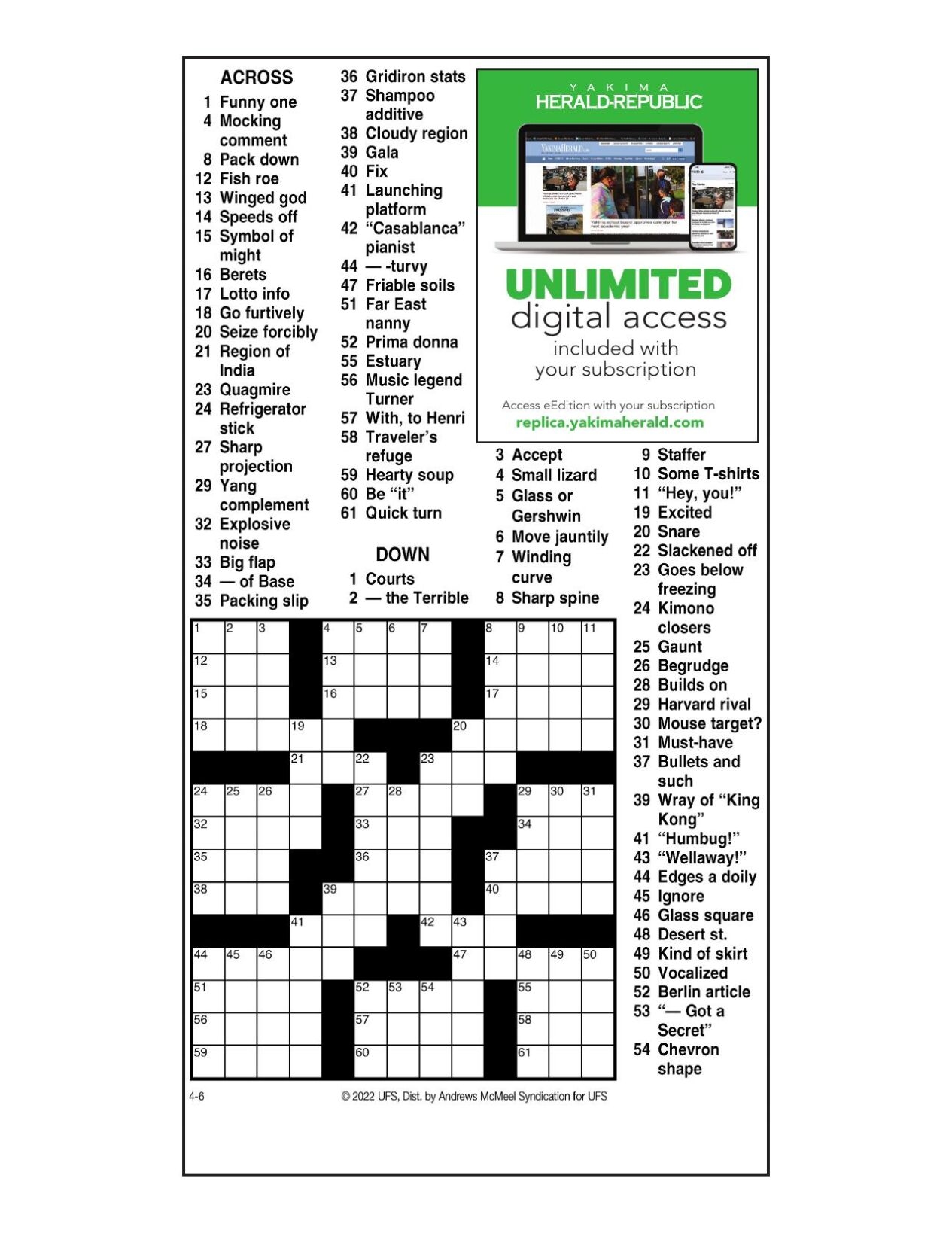 Andrews McMeel Crossword April 6 2022 Crosswords Yakimaherald