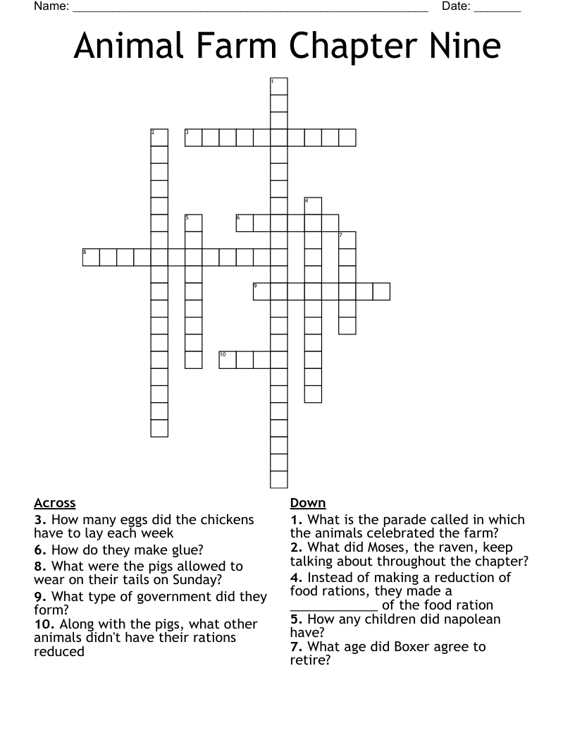 Animal Farm Chapter Nine Crossword WordMint