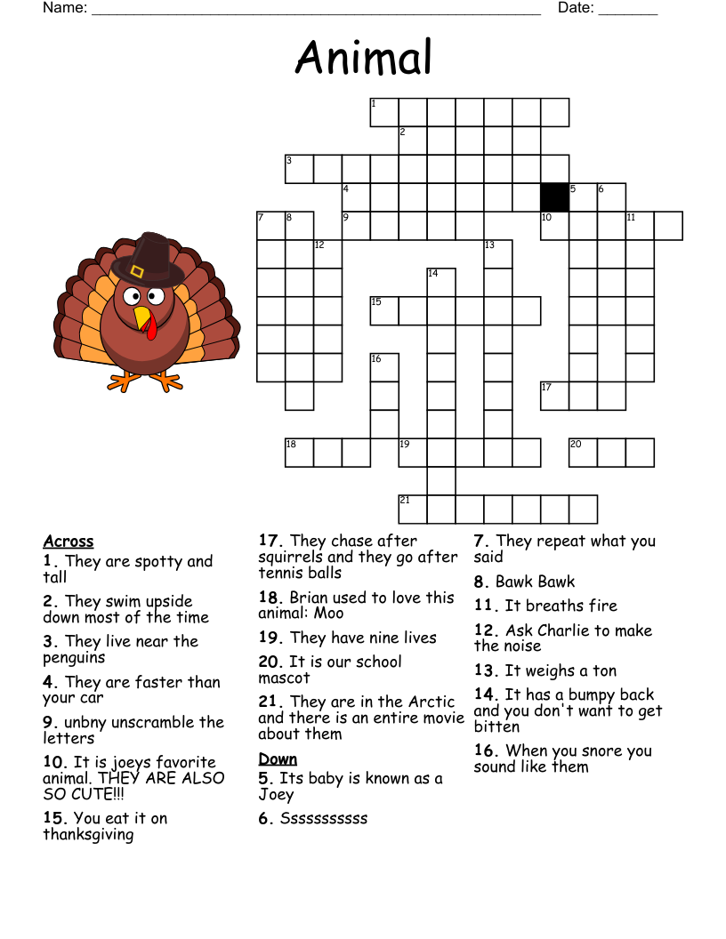 Animals Crossword WordMint Animals Crossword WordMint