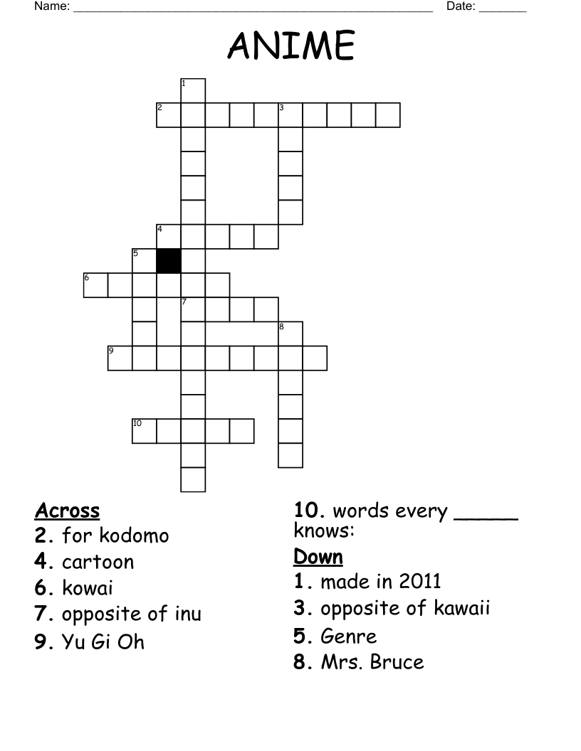 ANIME Crossword WordMint