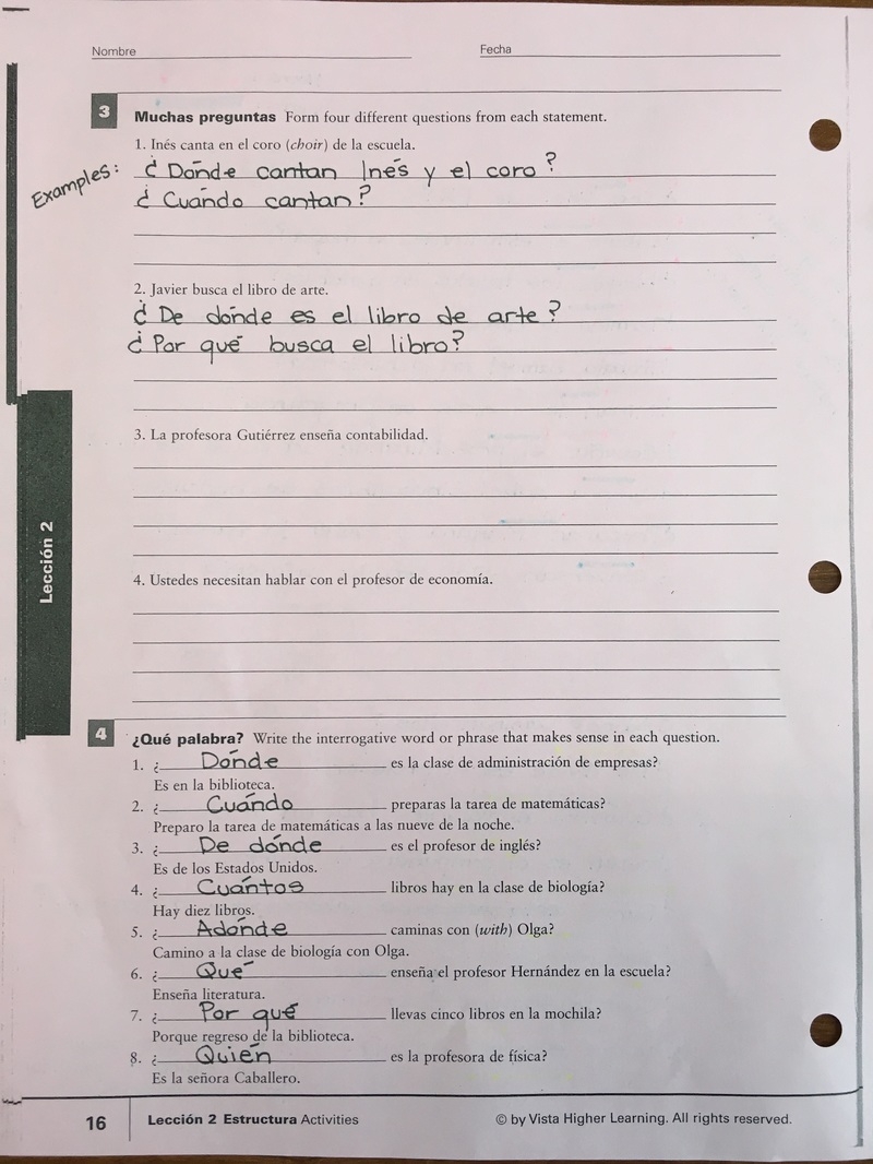 estructura spanish worksheet answers