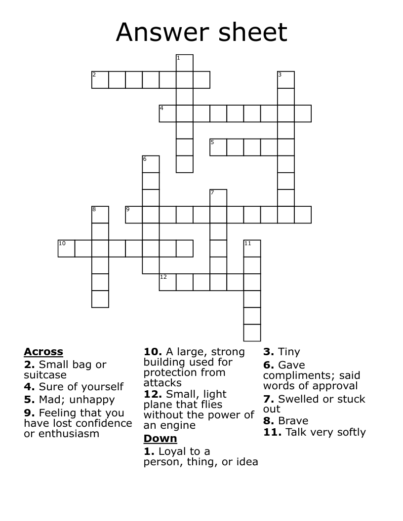 Answer Sheet Crossword WordMint