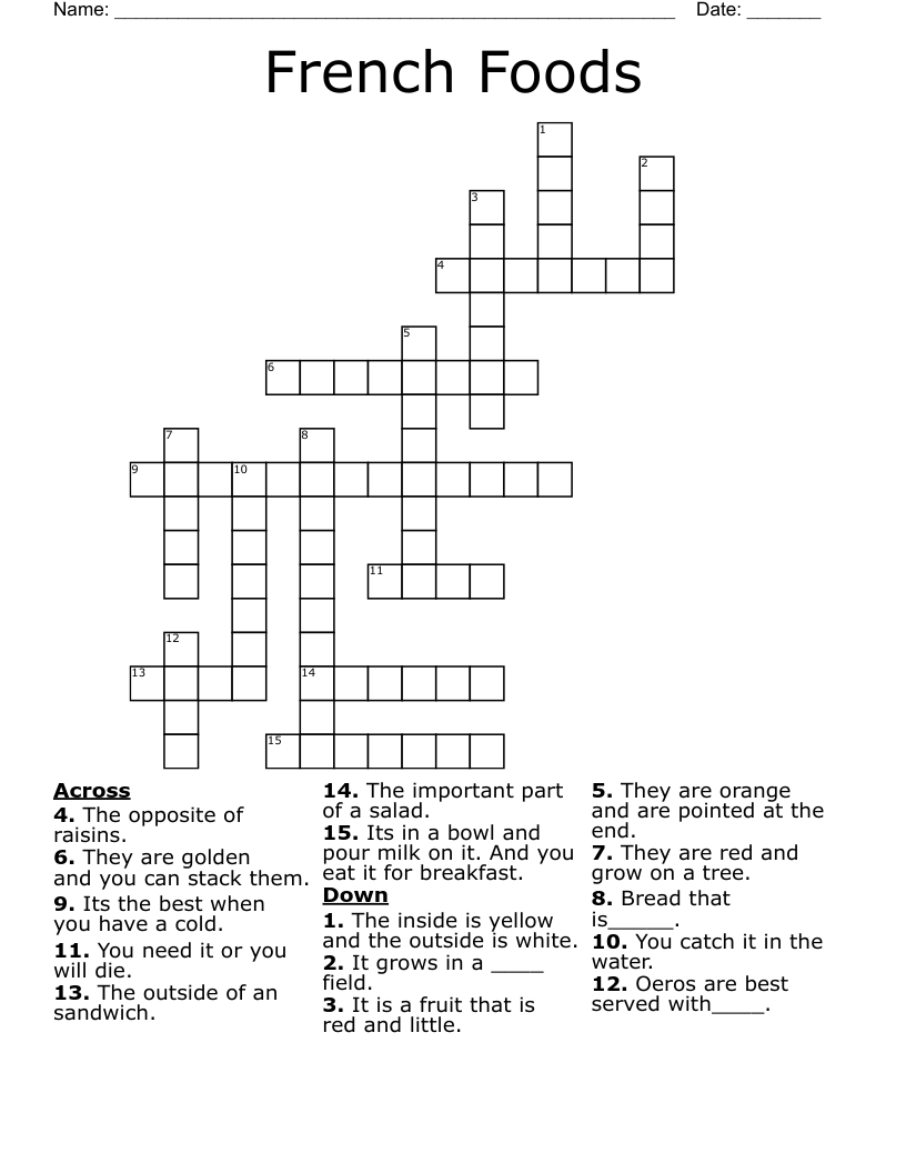 Answer The English Clues With A French Answer Crossword WordMint