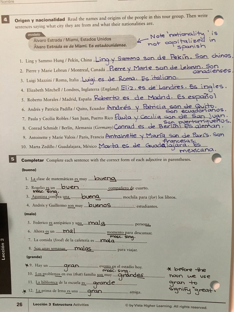 Answers To Spanish 1 Worksheets Skyline High School Spanish