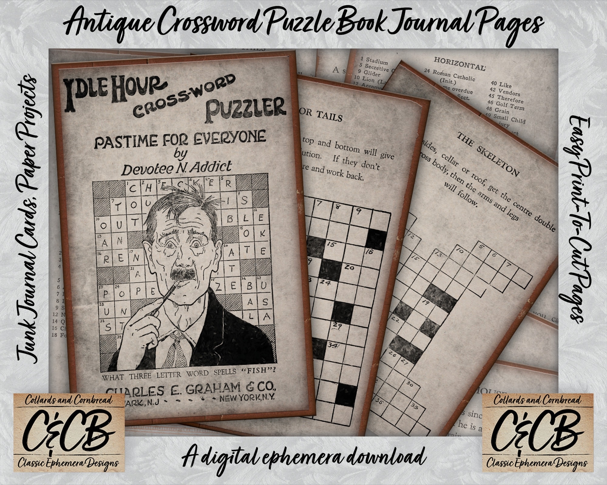 Antique Crossword Puzzle Book Grunged Journal Pages Digital Download Kit For Junk Journaling Card Making Scrapbooking And Paper Crafting Etsy