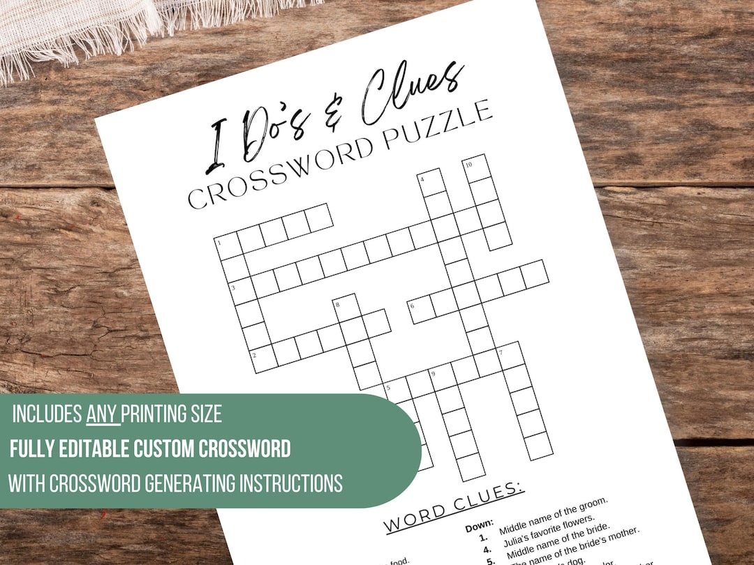 ANY Size Custom Crossword Puzzle Wedding Reception Games Bridal Shower Activities Easy to follow Instructions Instant Download Etsy New Zealand
